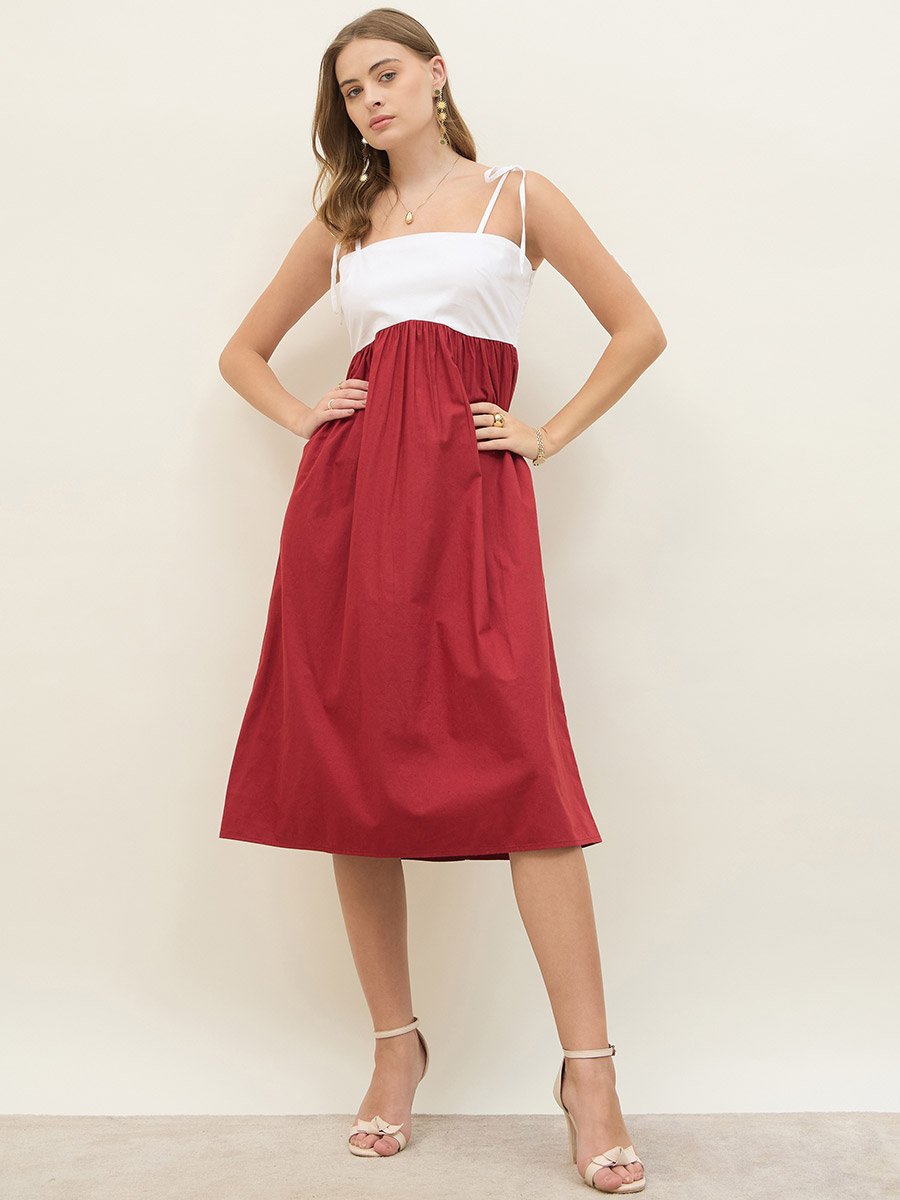 Color Block Strappy A-Line Midi Dress