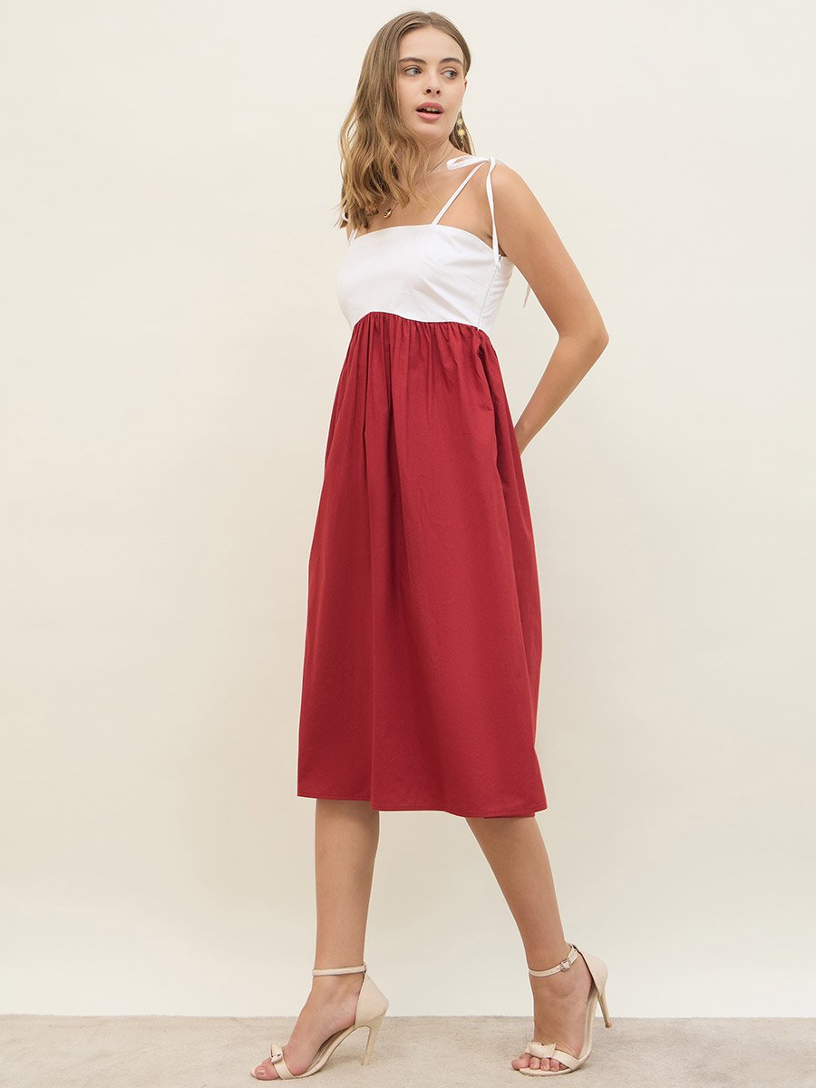 Color Block Strappy A-Line Midi Dress