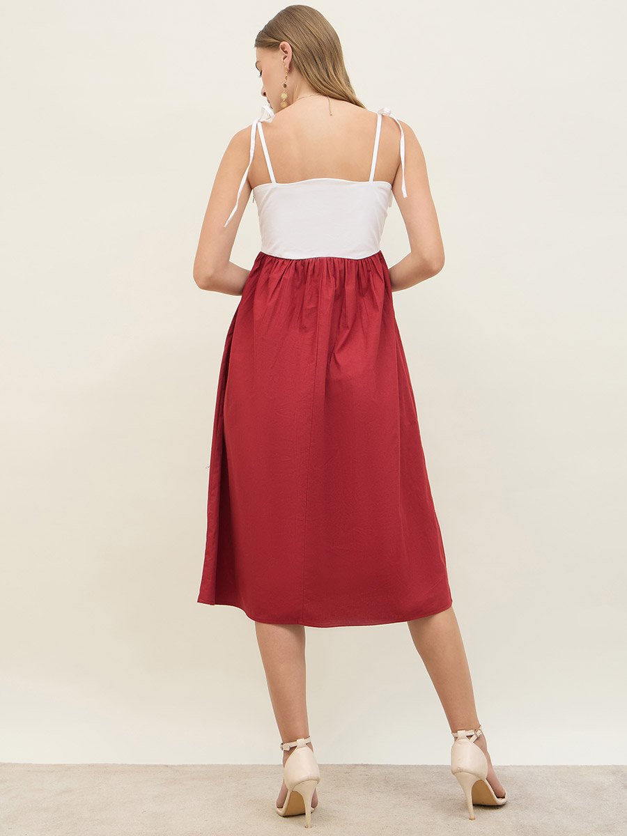 Color Block Strappy A-Line Midi Dress