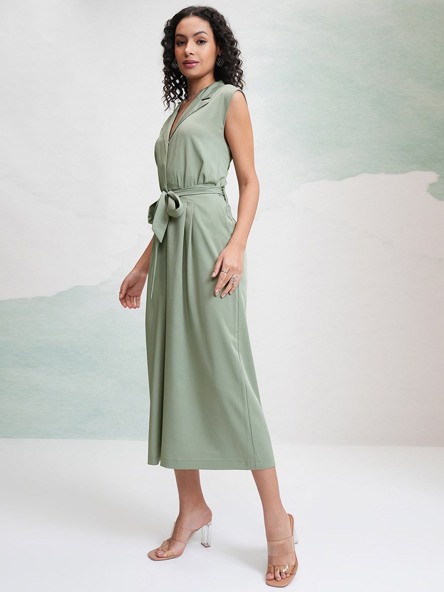 Solid Waist Tie Up Culotte Leg Jumpsuit