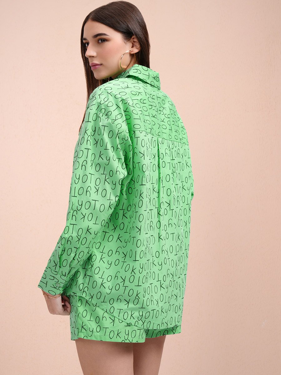 All-Over Print Collared Shirt with Mid Rise Shorts Co-Ords