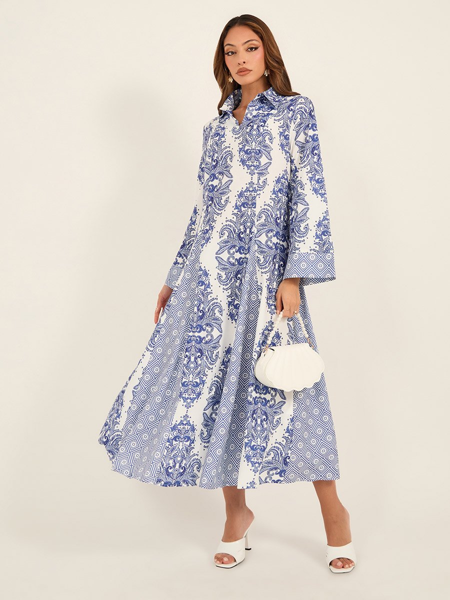 All-Over Print Collared Flared Jalabiya