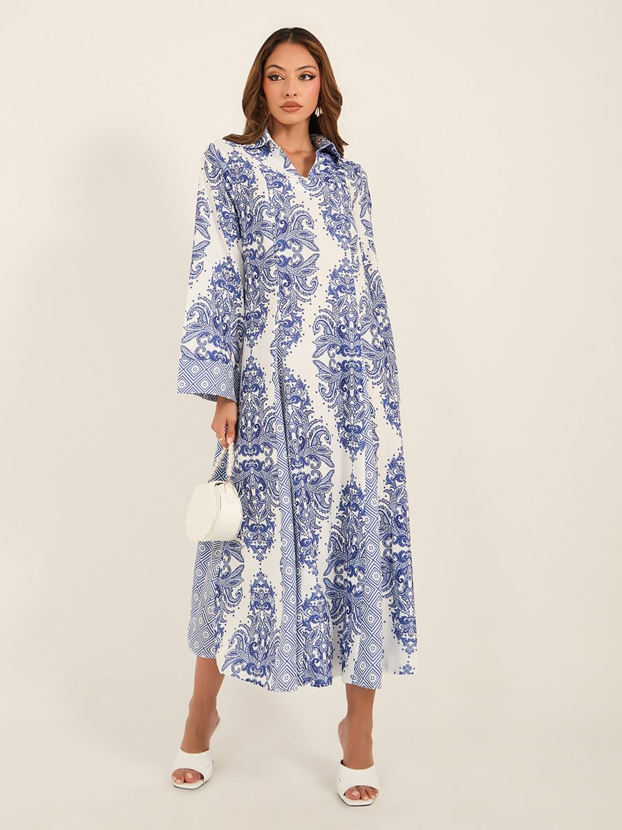 All-Over Print Collared Flared Jalabiya