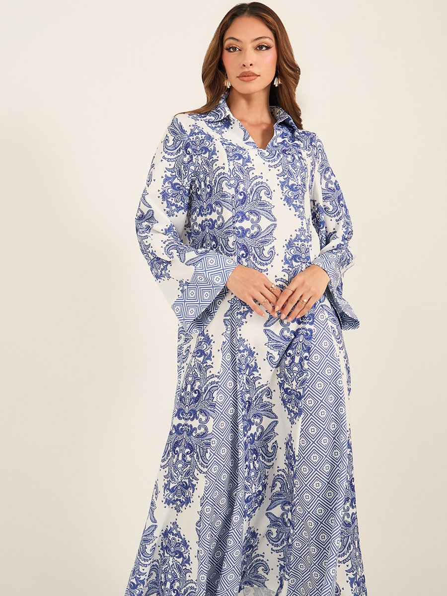 All-Over Print Collared Flared Jalabiya