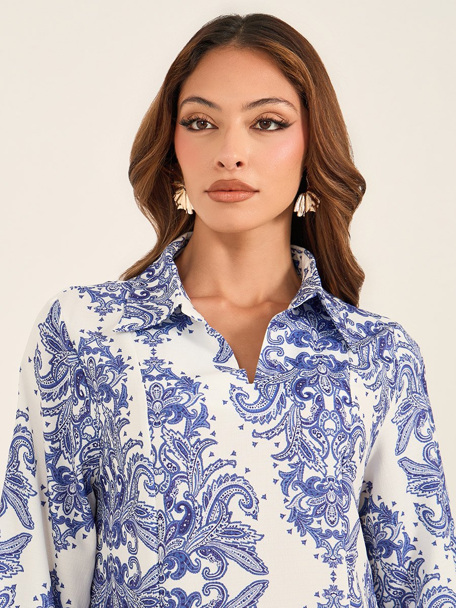 All-Over Print Collared Flared Jalabiya