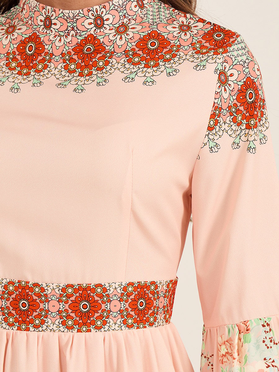 All-Over Floral Print High Neck Midi Dress
