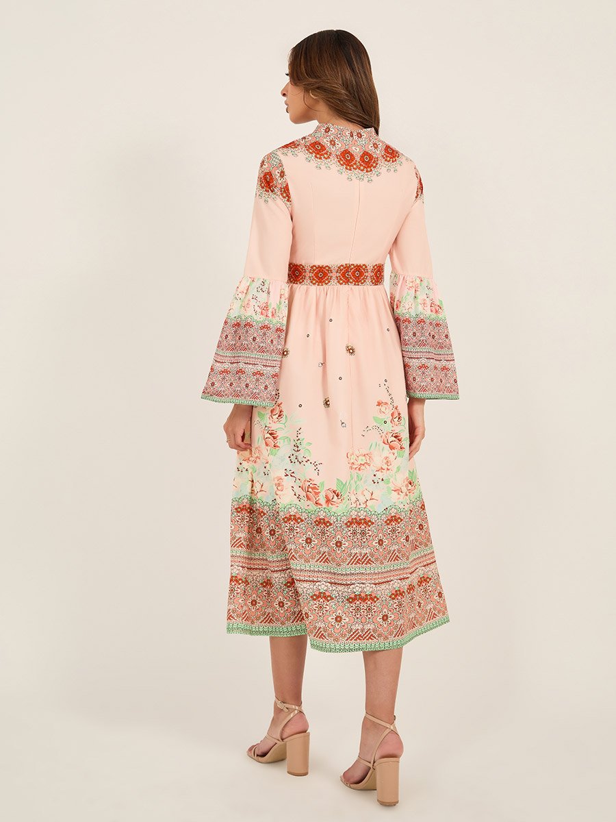 All-Over Floral Print High Neck Midi Dress
