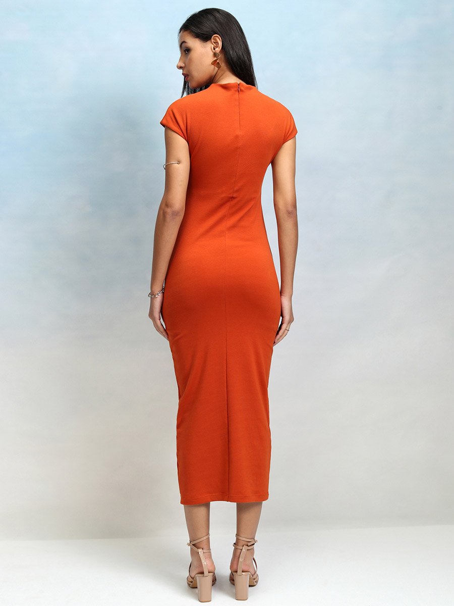 Solid Round Neck Bodycon Midi Dress