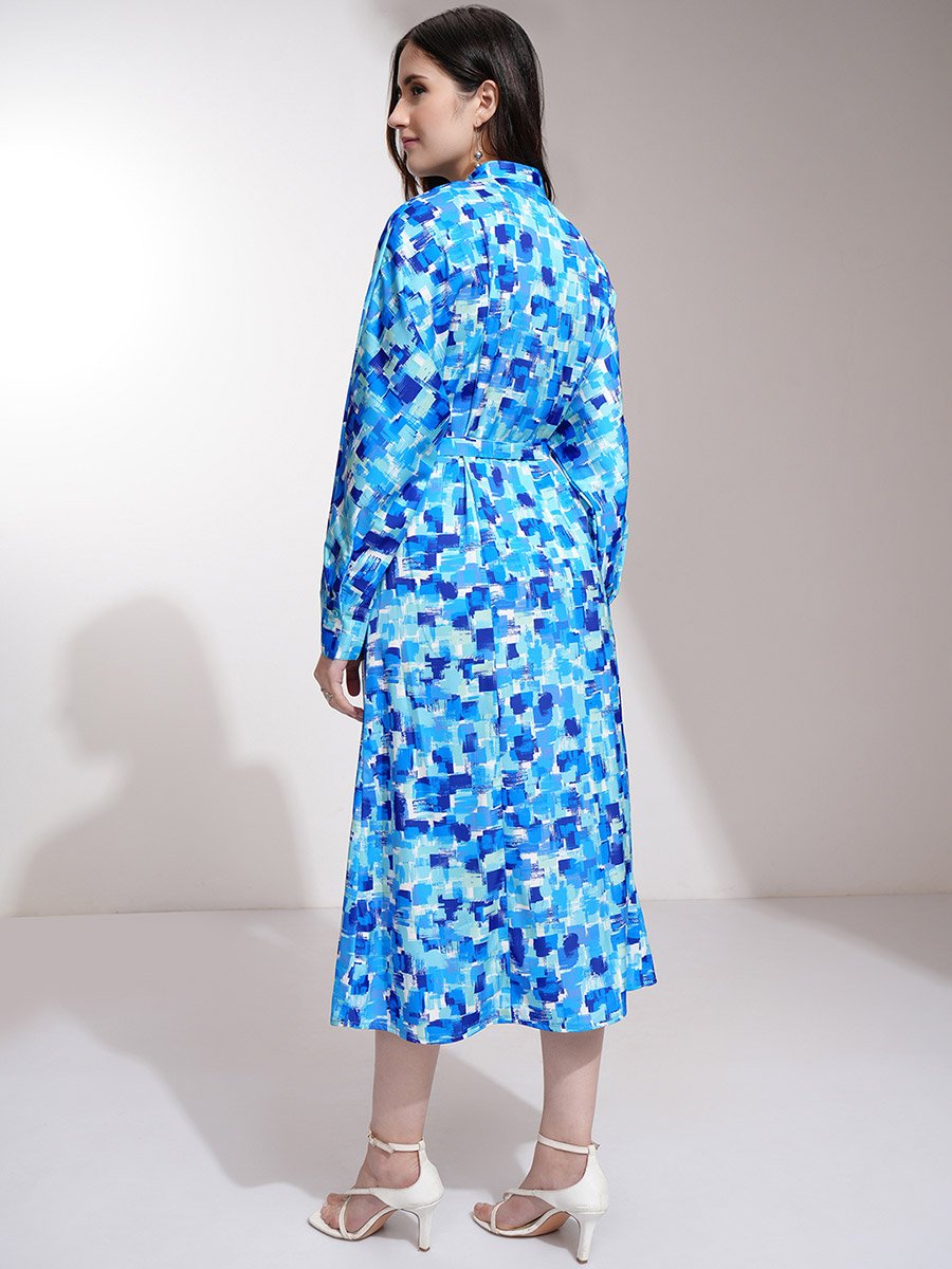 All-Over Print Batwing Sleeve A-Line Midi Dress