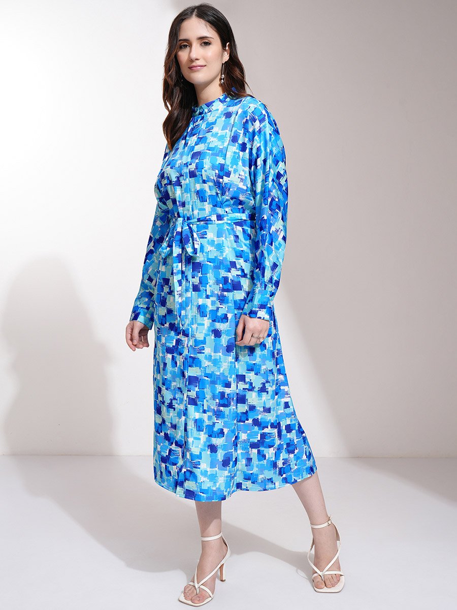 All-Over Print Batwing Sleeve A-Line Midi Dress