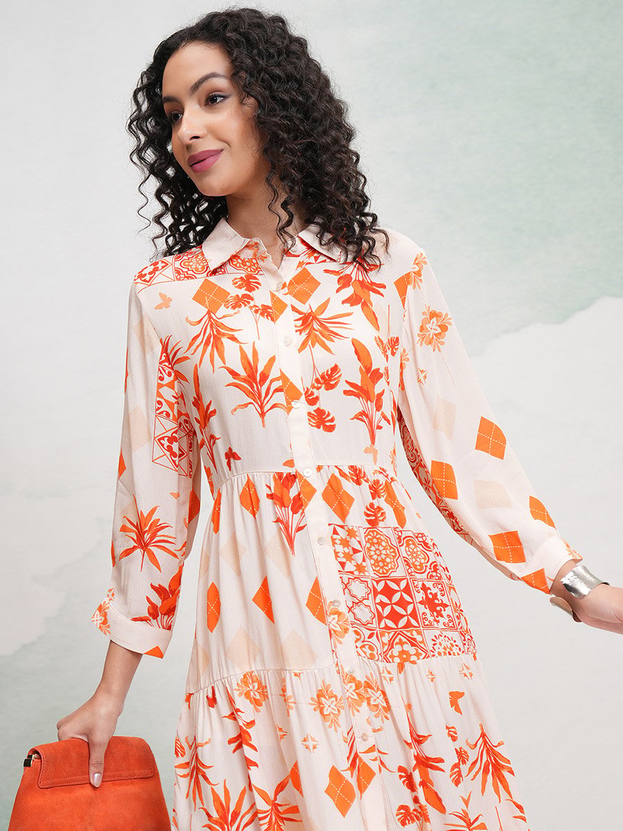 All Over Printed A-Line Knee Length Dress