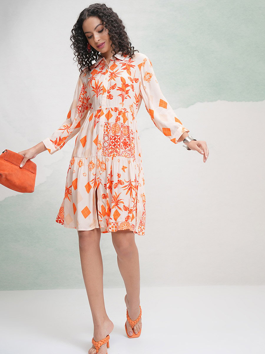 All Over Printed A-Line Knee Length Dress