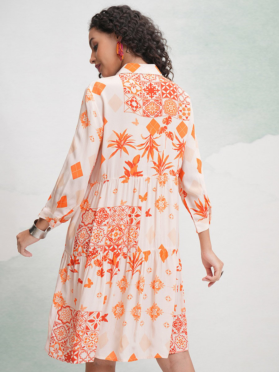 All Over Printed A-Line Knee Length Dress