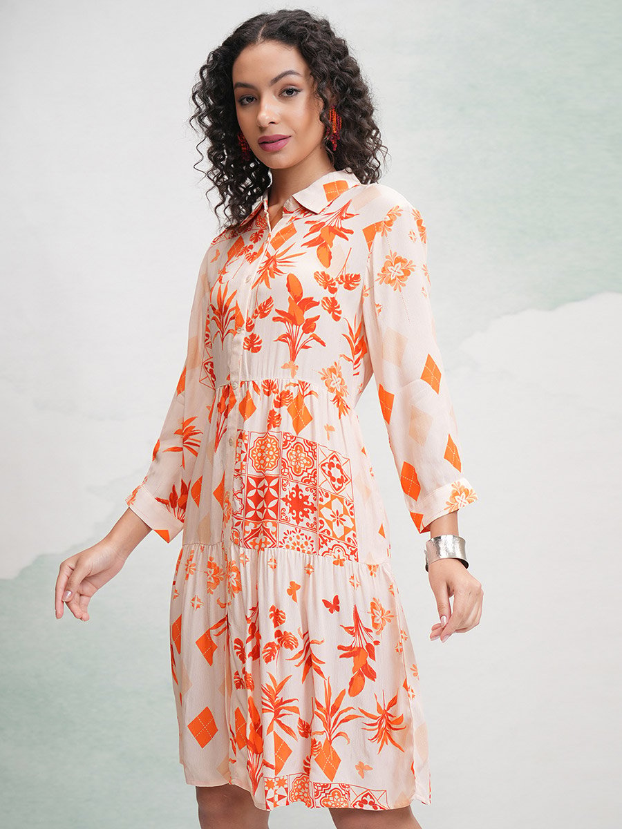 All Over Printed A-Line Knee Length Dress