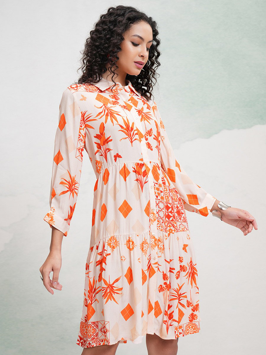 All Over Printed A-Line Knee Length Dress