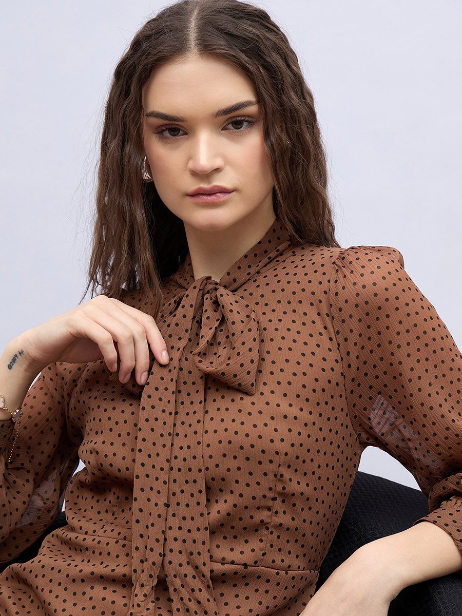 Polka Dots Print Ruffled Hem Maxi Dress