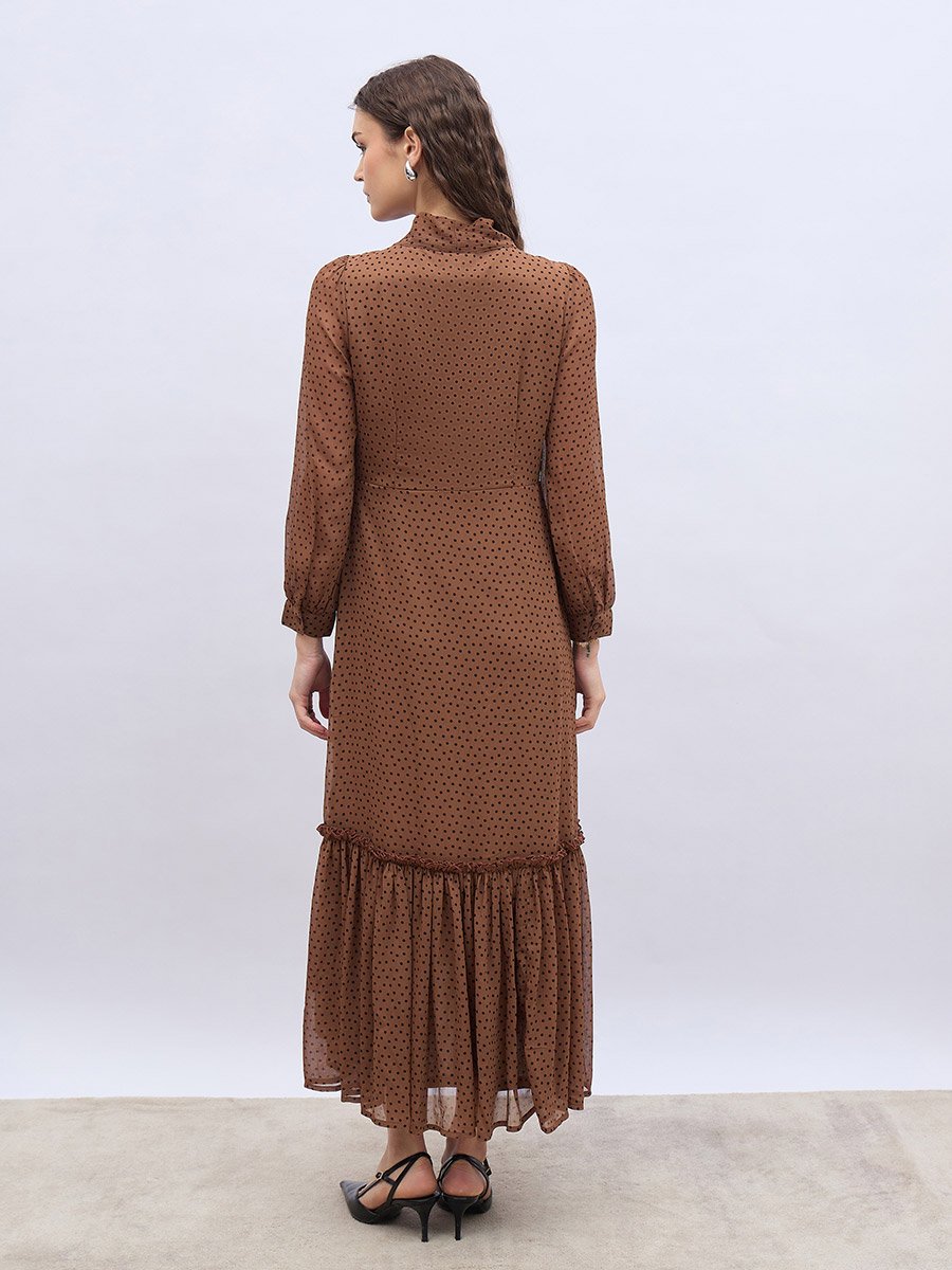 Polka Dots Print Ruffled Hem Maxi Dress