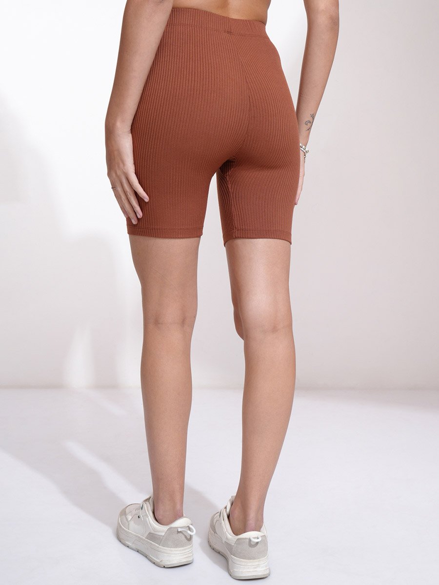 Solid High Rise Slim Fit Shorts