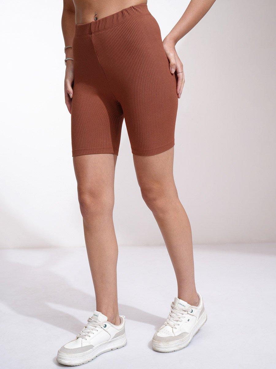 Solid High Rise Slim Fit Shorts