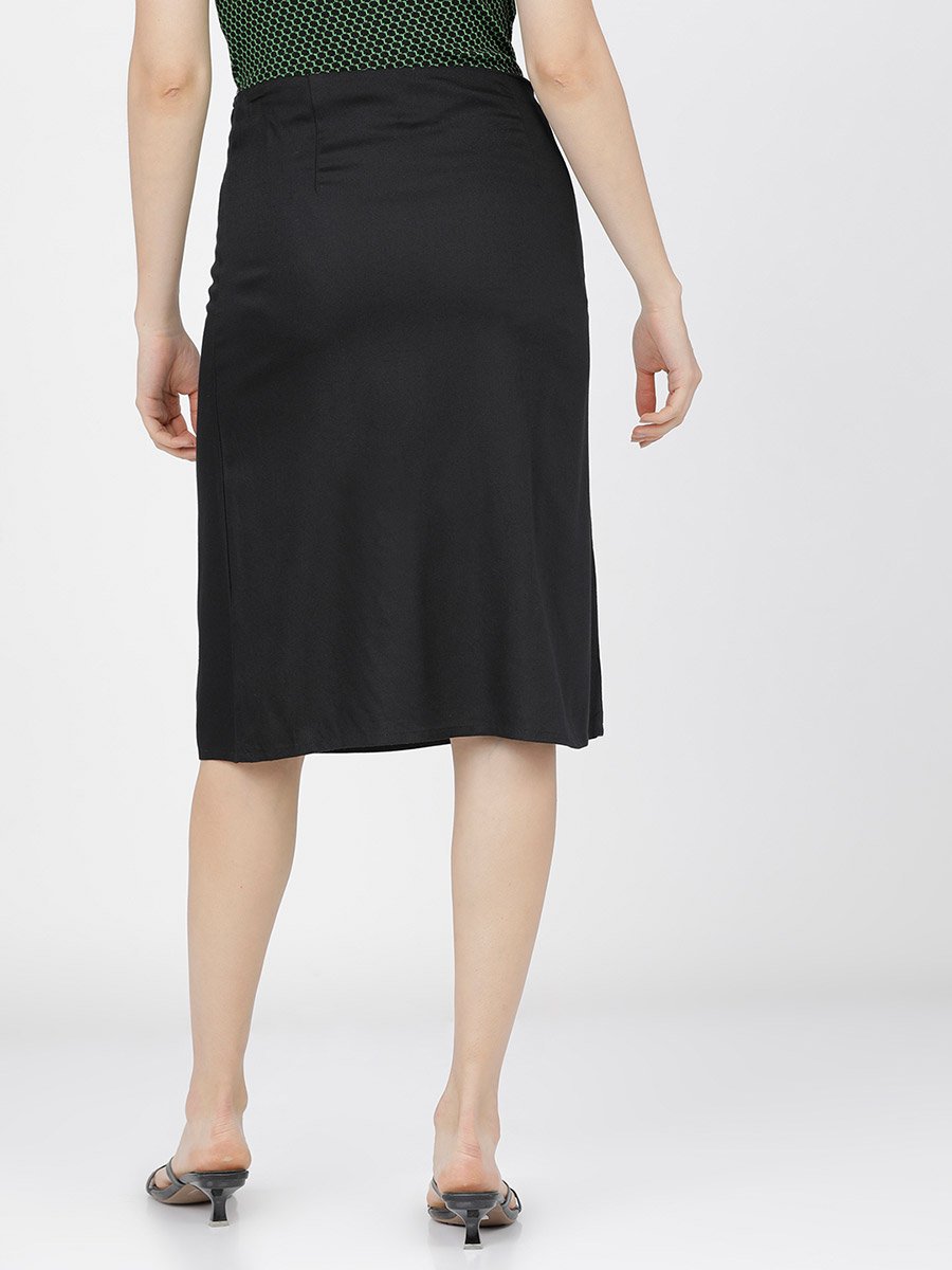 Solid Wrap A-Line Skirts with Buttons Detail