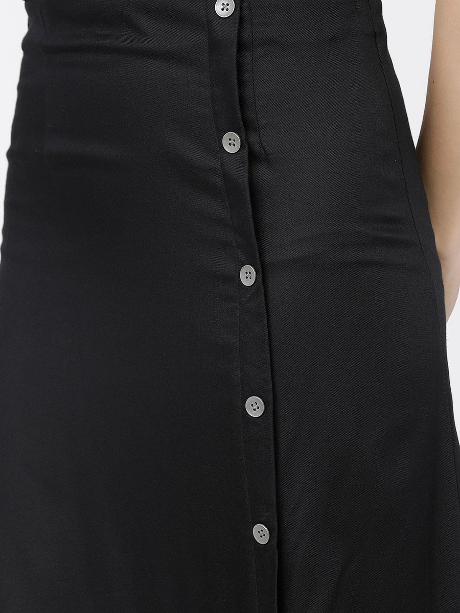 Solid Wrap A-Line Skirts with Buttons Detail