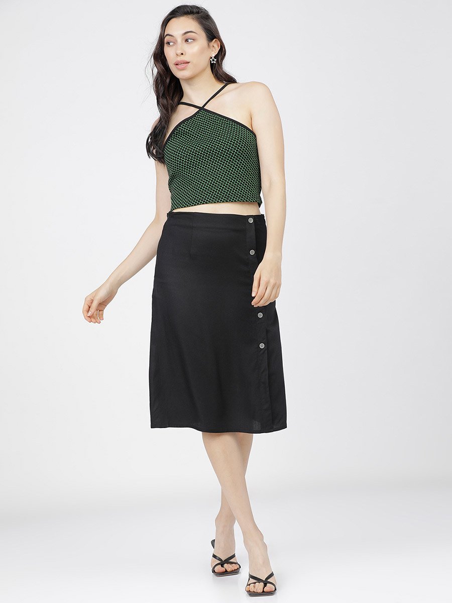 Solid Wrap A-Line Skirts with Buttons Detail