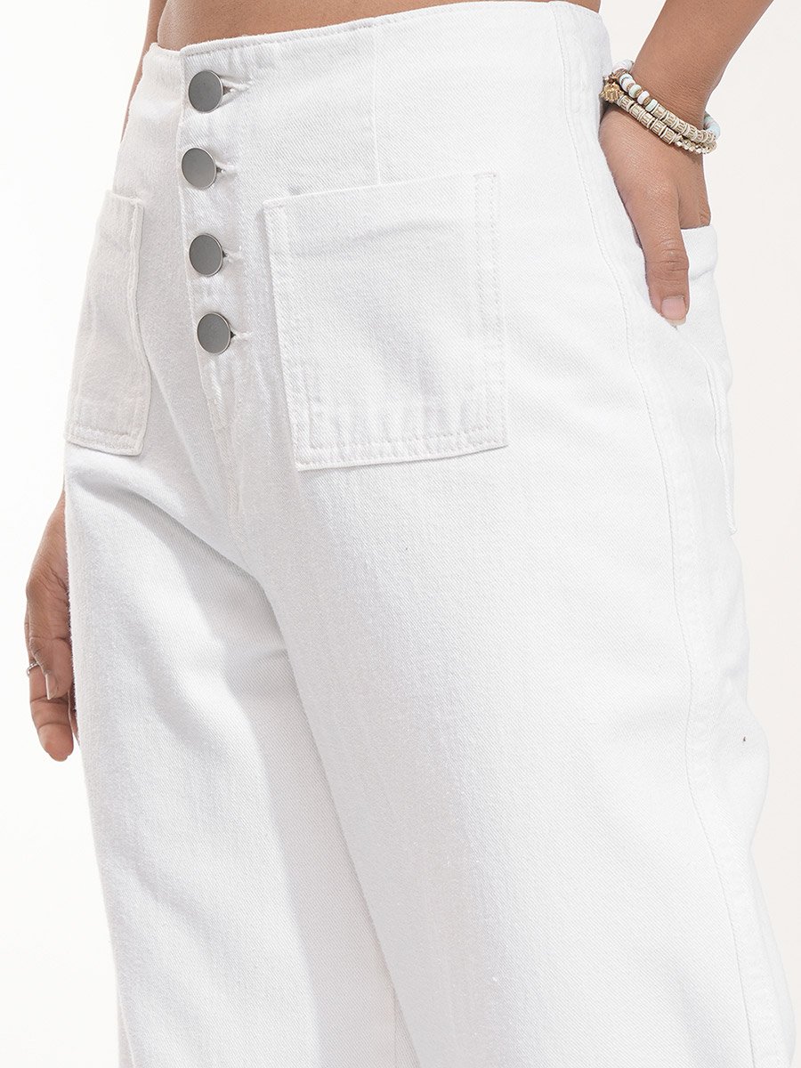 Mid Rise Straight Fit Jeans with Buttons Detail