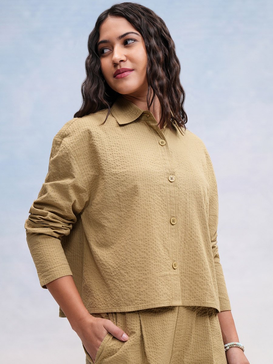 Textured Spread Collar Cotton Regular Fit Shirt