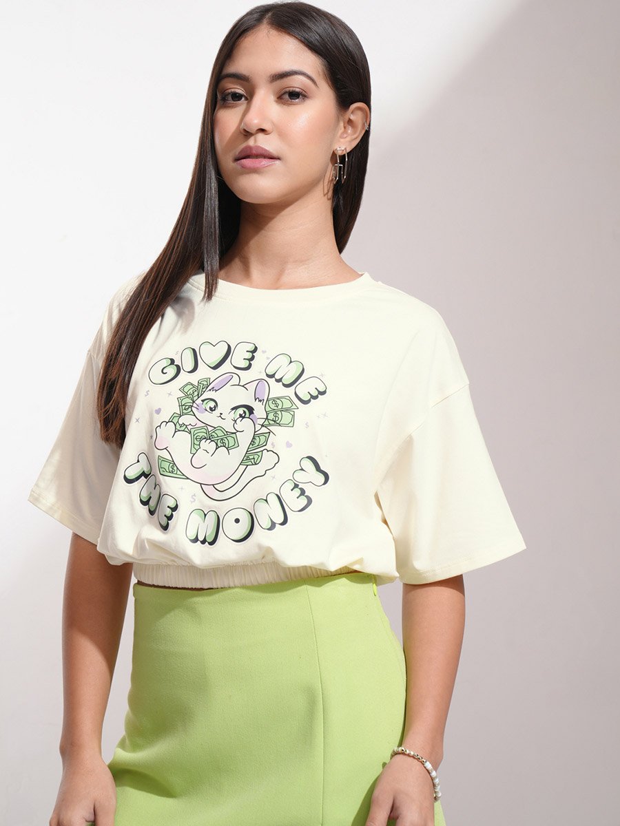 Graphic Print Round Neck Cotton Boxy T-shirt