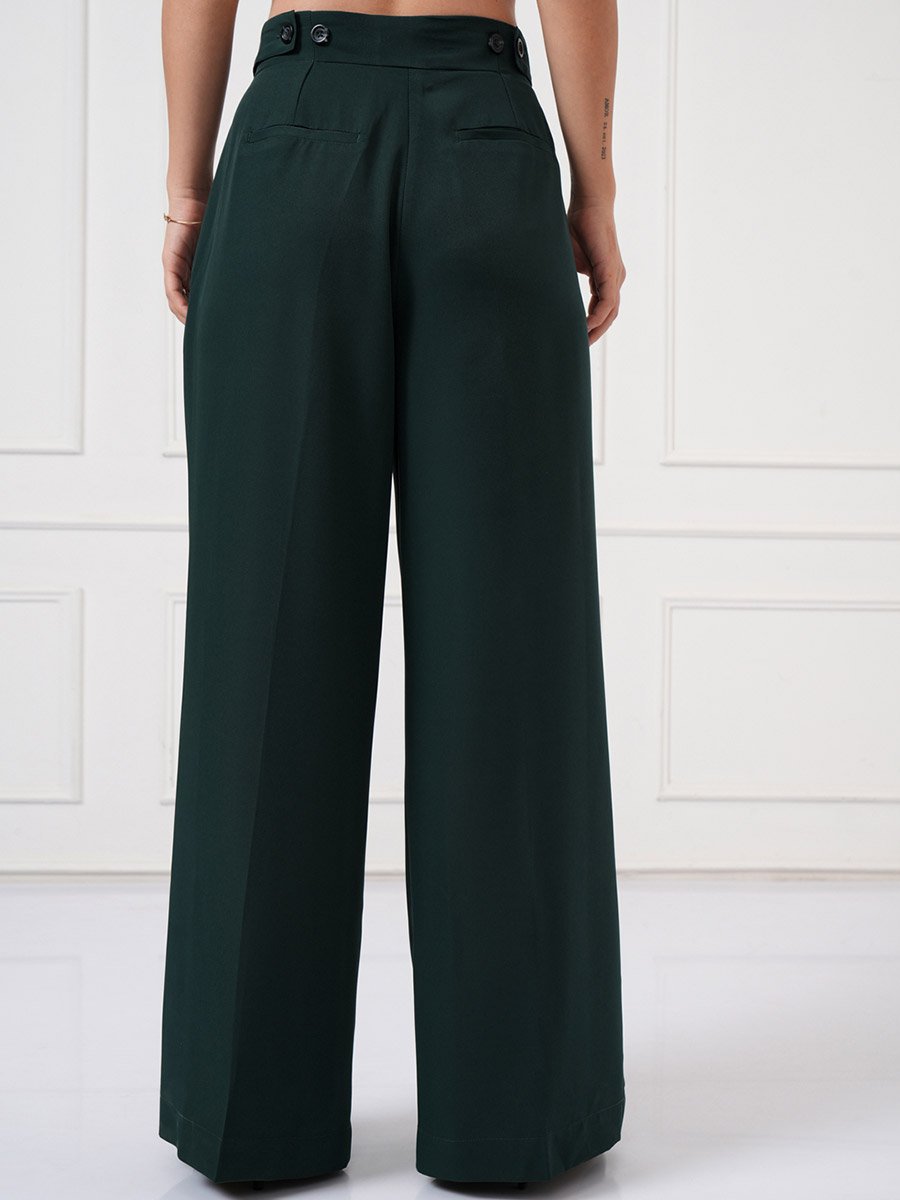 Mid Rise Wide Leg Pleated Trousers