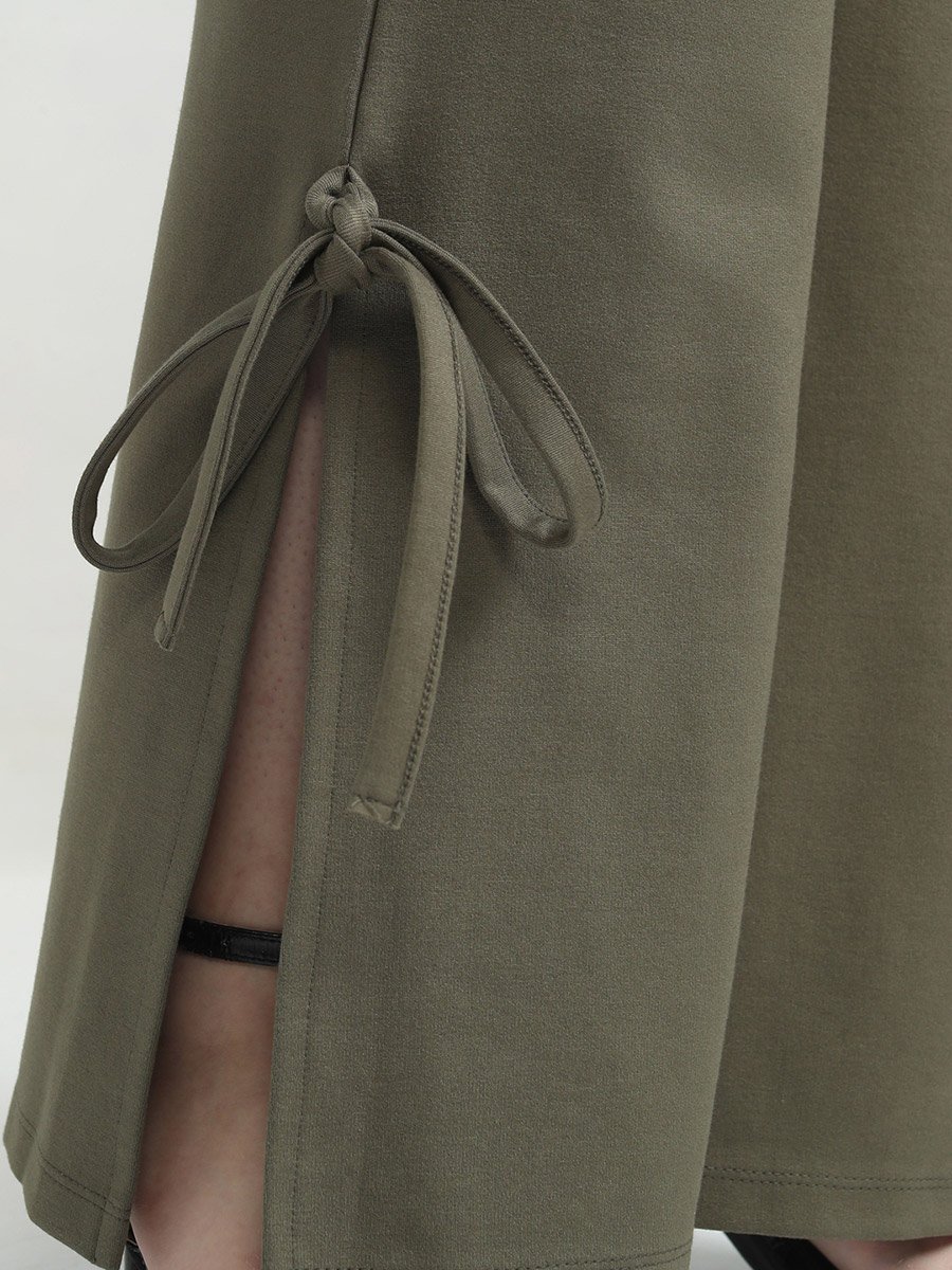 Mid Rise Flared Trousers with Bow Tie Detail