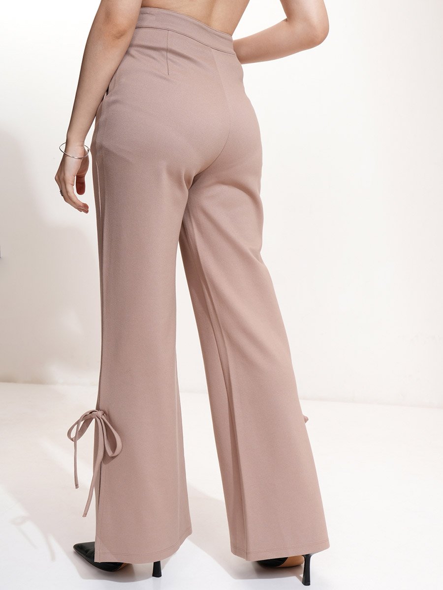 Mid Rise Flared Trousers with Bow Tie Detail
