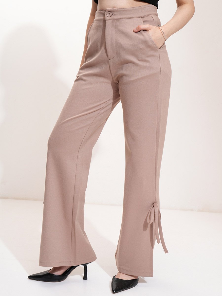 Mid Rise Flared Trousers with Bow Tie Detail