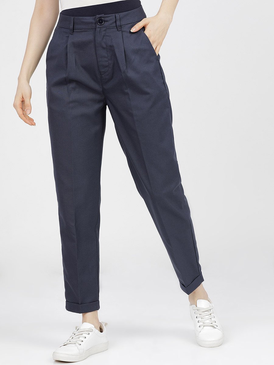High Rise Pleated Crop Trousers