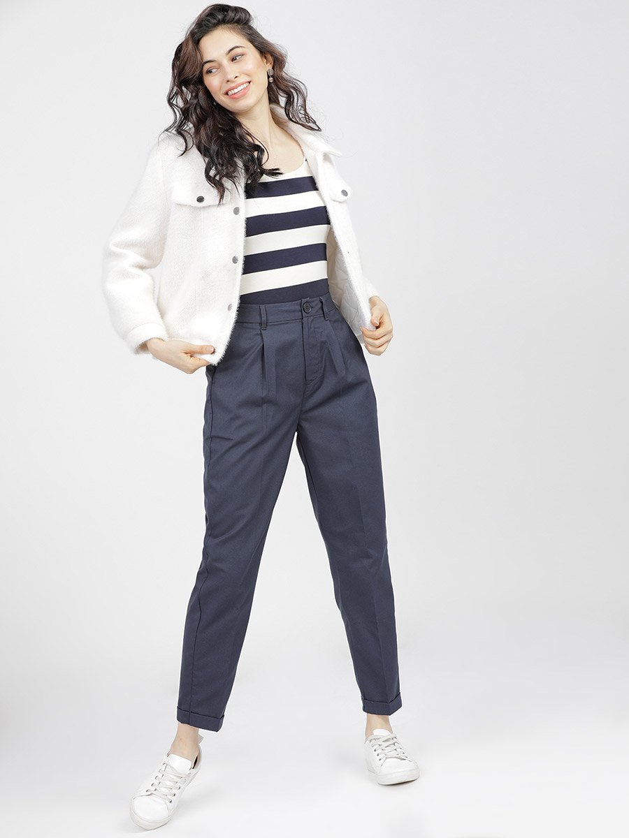 High Rise Pleated Crop Trousers