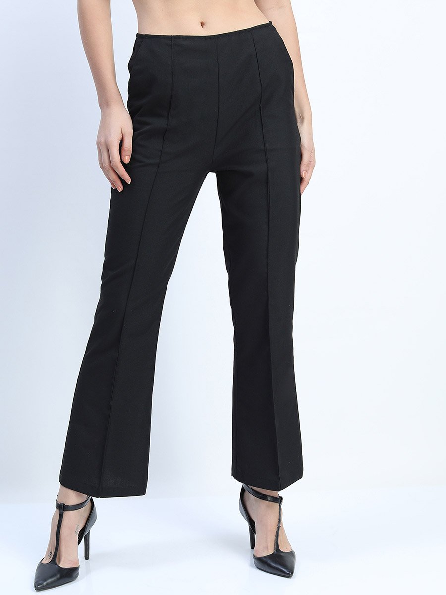 Solid Mid Rise Flared Trousers
