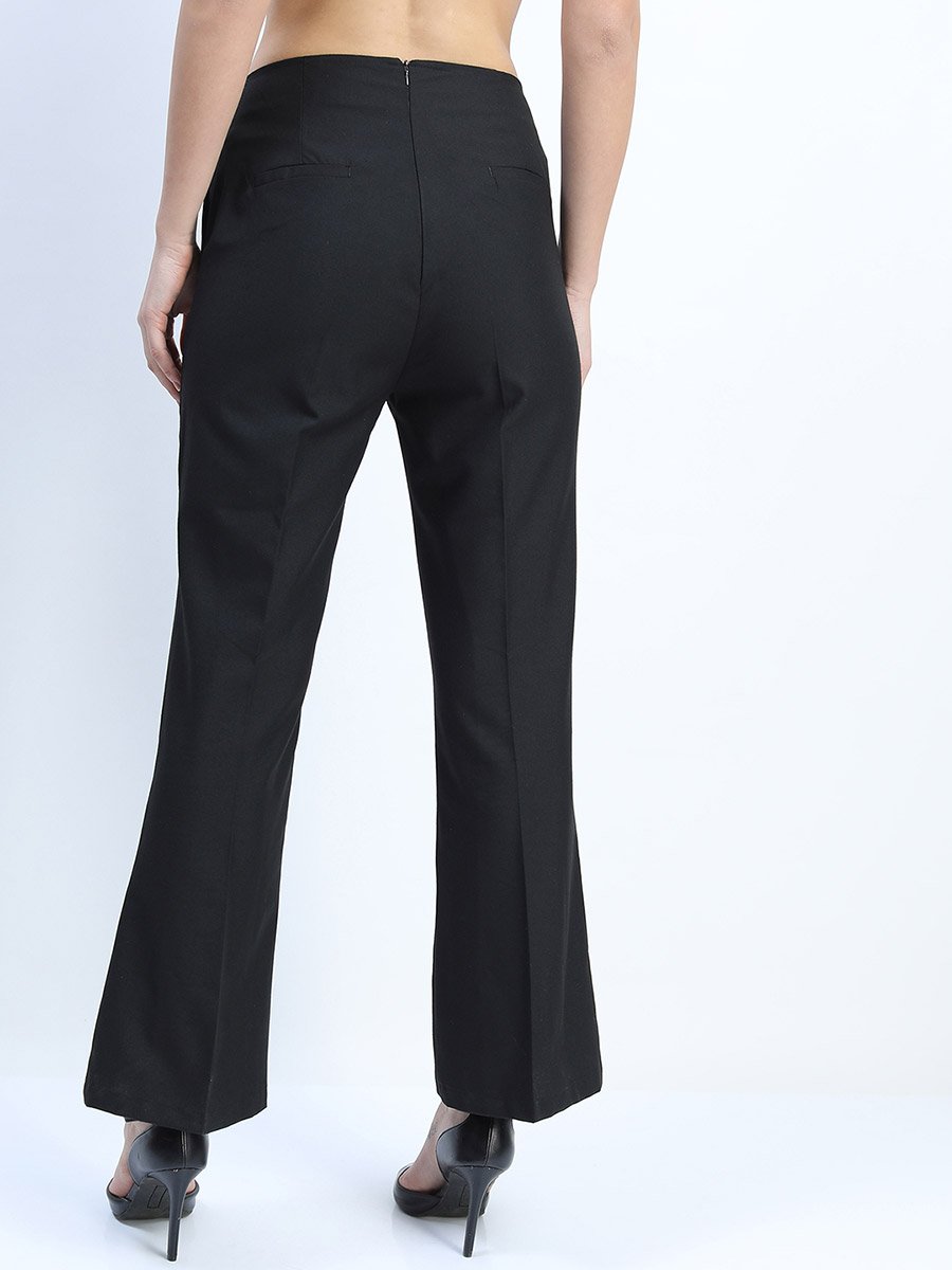 Solid Mid Rise Flared Trousers