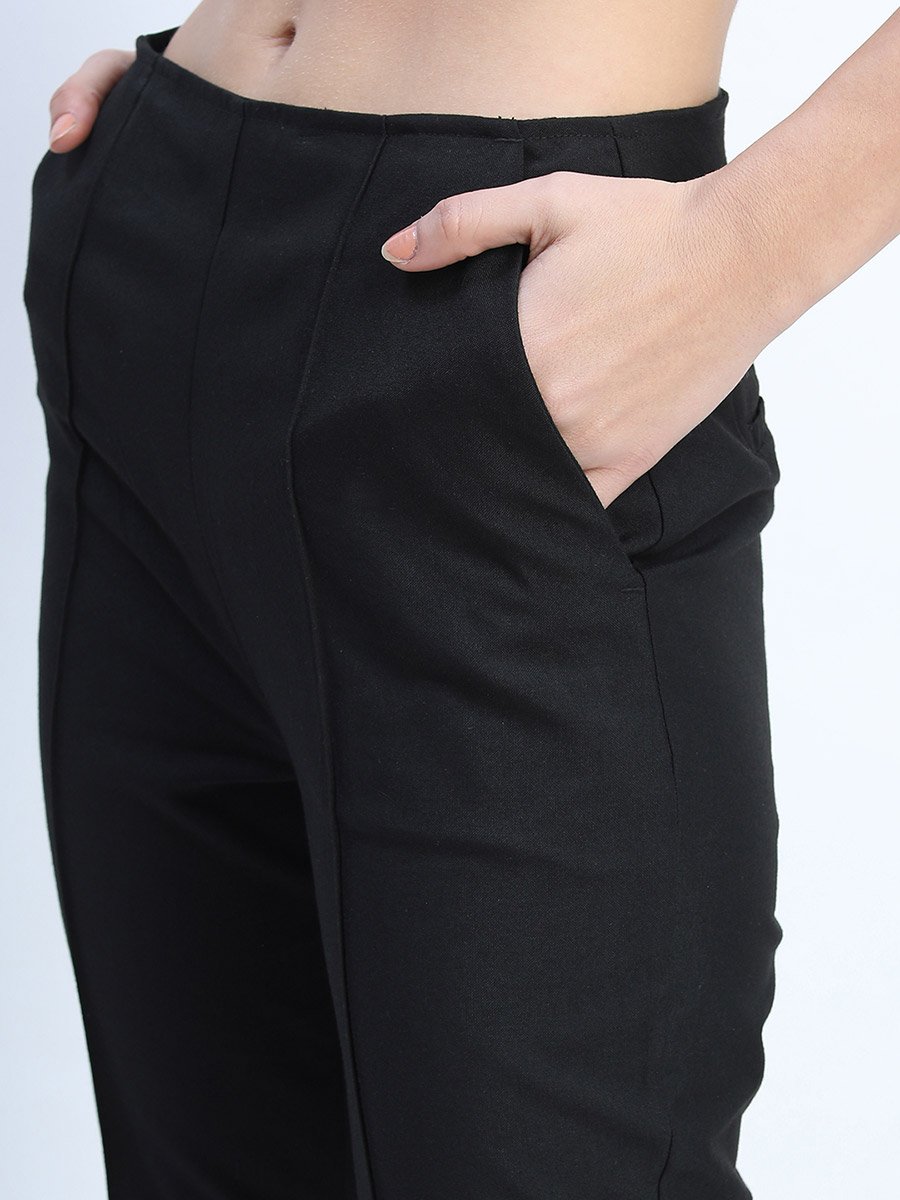 Solid Mid Rise Flared Trousers