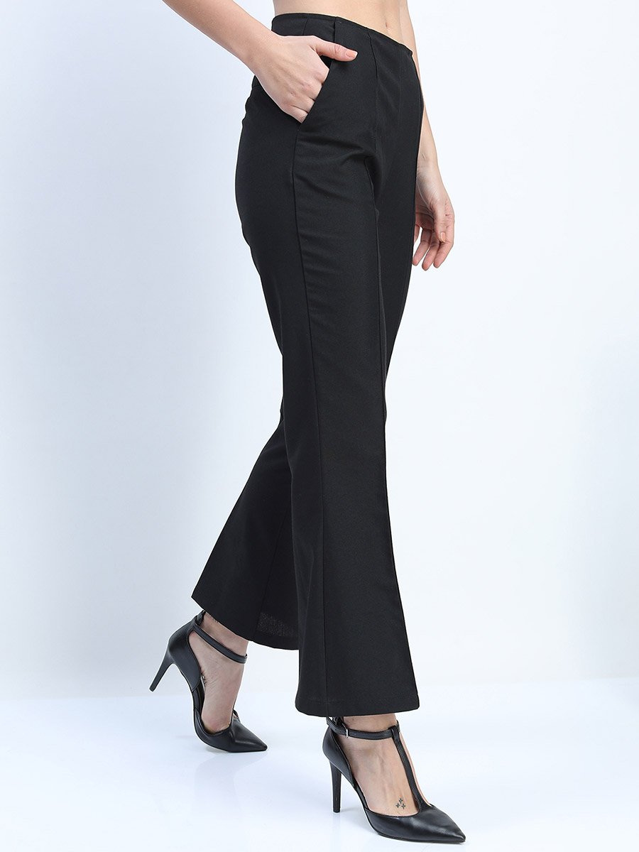 Solid Mid Rise Flared Trousers