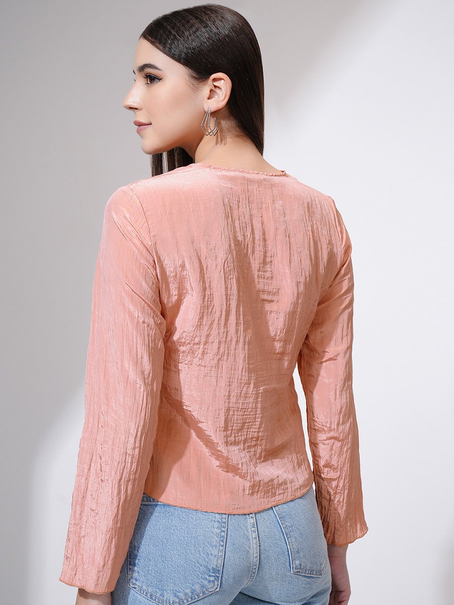 Textured V-Neck Buttoned Top