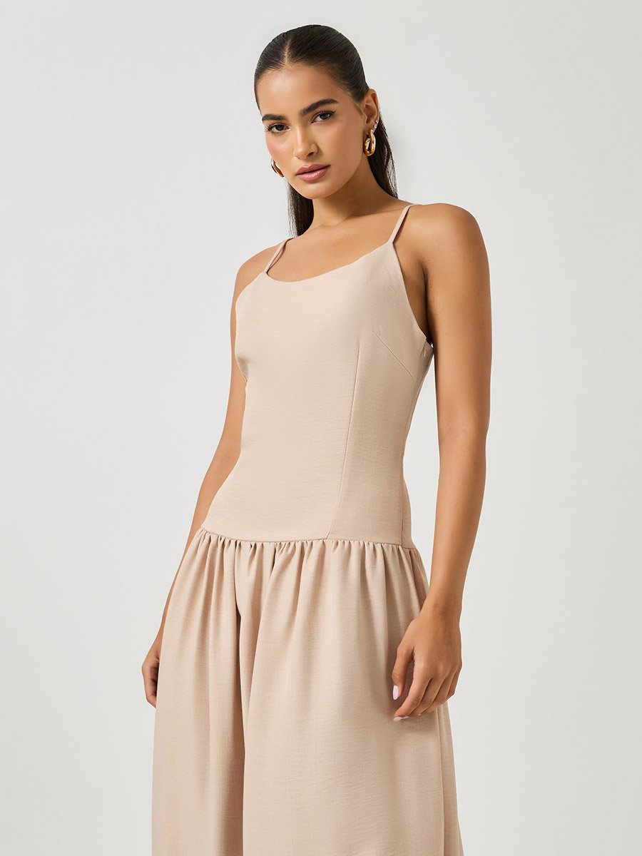 Flower Applique Strappy A-Line Midi Dress