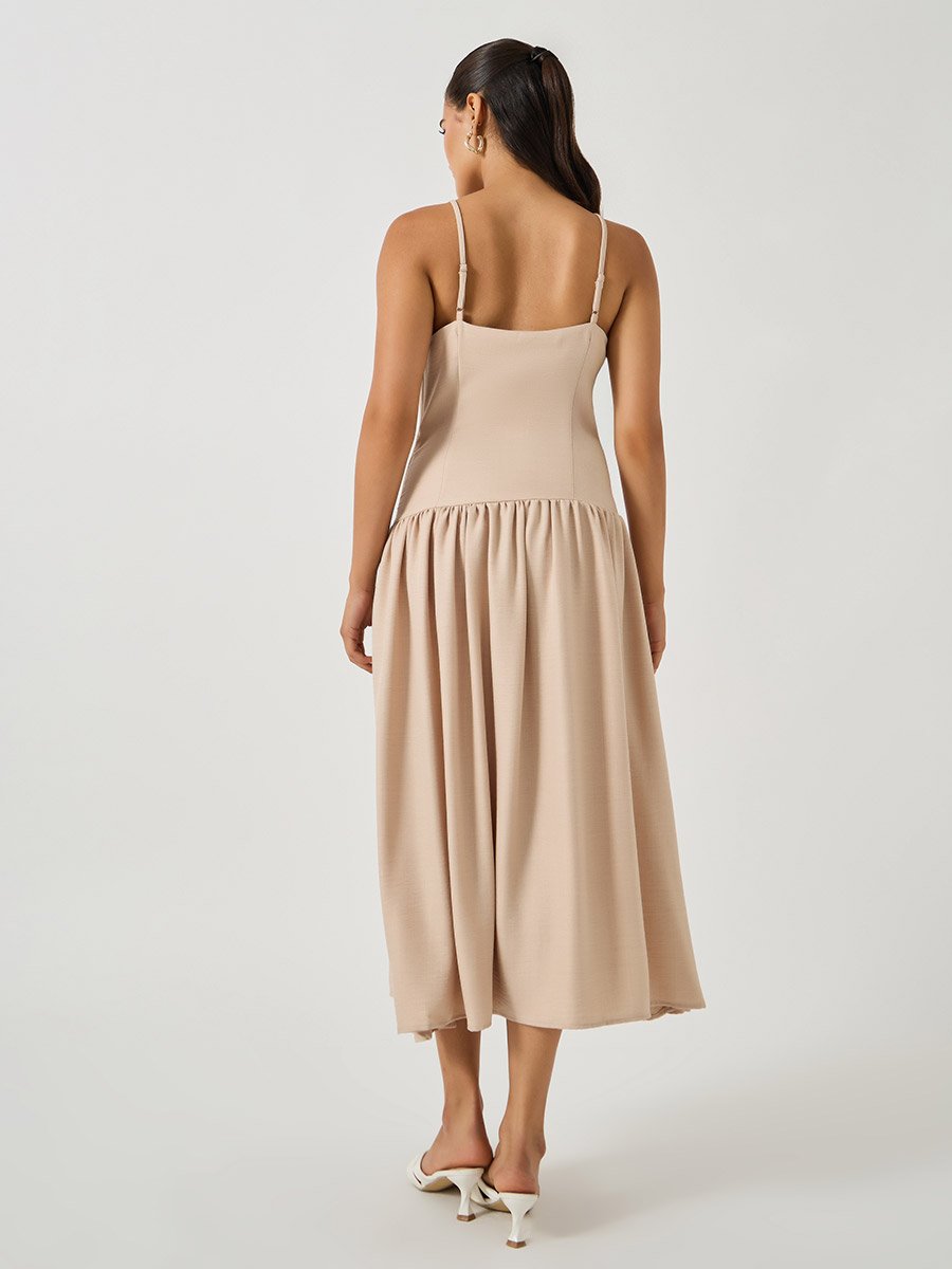 Flower Applique Strappy A-Line Midi Dress
