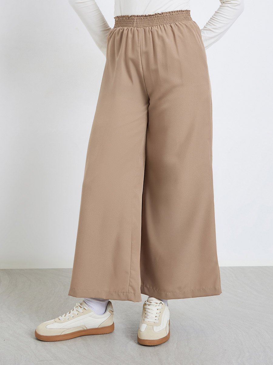 Solid Wide Leg Culottes with Elastic Waist