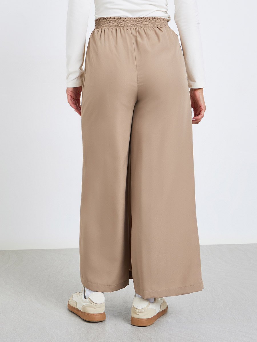 Solid Wide Leg Culottes with Elastic Waist