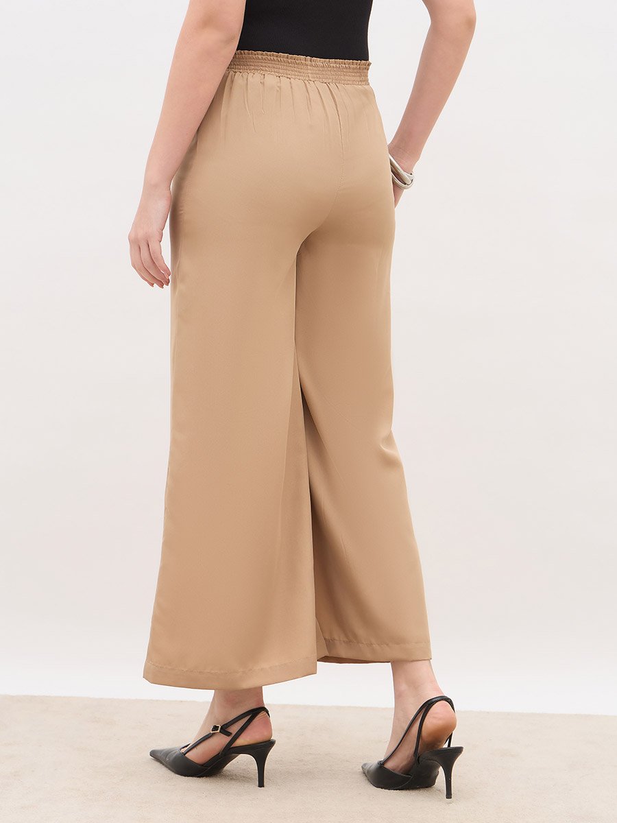 Solid Wide Leg Culottes with Elastic Waist