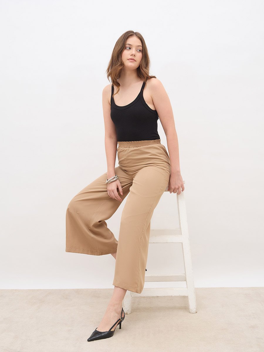 Solid Wide Leg Culottes with Elastic Waist