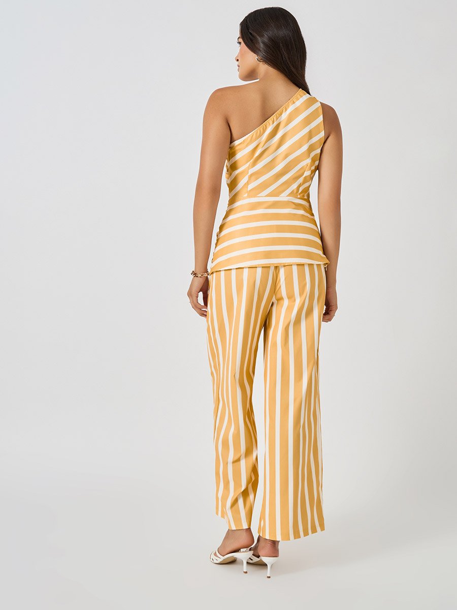 Striped One Shoulder Neck Top and Wide Leg Pants Co-Ords