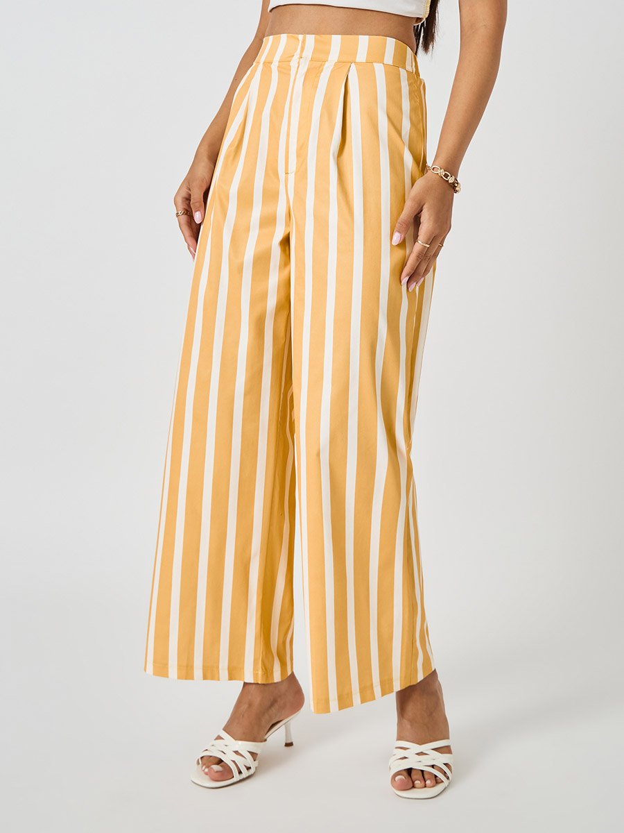 Striped One Shoulder Neck Top and Wide Leg Pants Co-Ords
