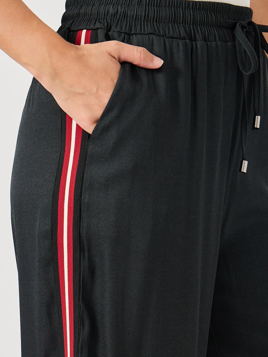 Side Tape Detail Chambray Wide Leg Pants 