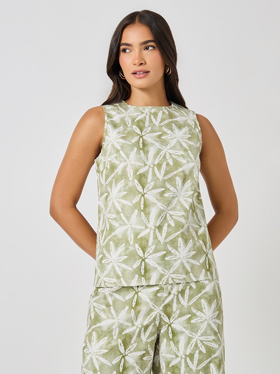 All-Over Print Sleeveless Top and Wide Leg Pants Co-Ords